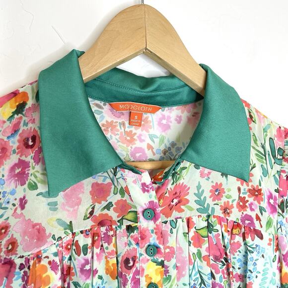 ModCloth Peter Pan Collar Fit & Flare Floral Garden Dress Womens Small Green - Picture 3 of 7